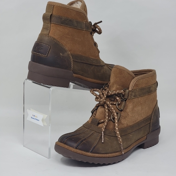 UGG Greda Waterproof Duck Boot Brown Leather Suede 1112650 Women’s Size 5 New - Picture 5 of 13